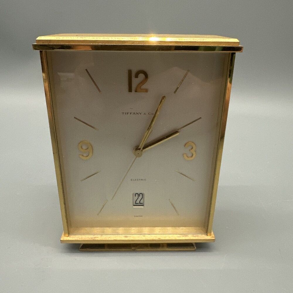 READ* Tiffany & Co Swiss Brass Calendar Mantel Clock CBS 1981 Presentation Gift